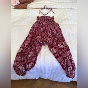 Bohemian Red Patterned Women's Jumpsuit